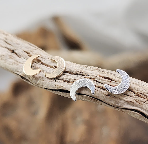 Crescent Moon Studs 7mm - Silver & 14k goldfill