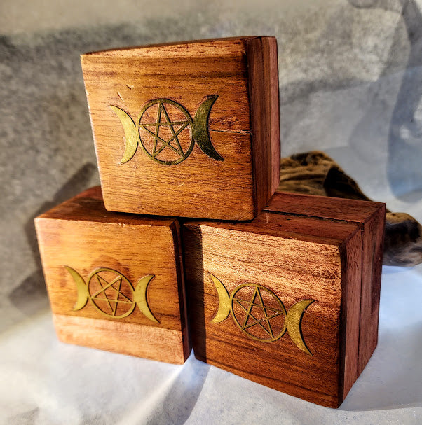 Triple Moon Keepsake Box - wood/brass