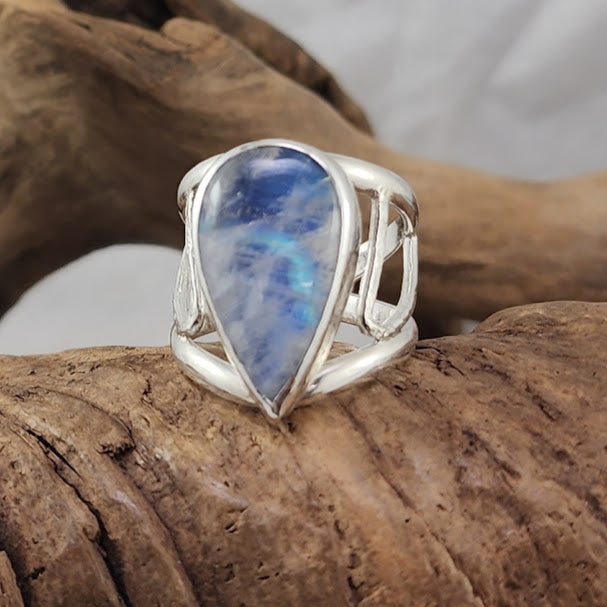 Rainbow Moonstone Filigree Ring - OOAK