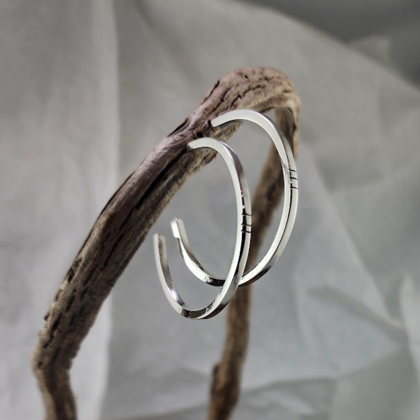 Square Silver Wire Stud Hoops - 1.5 Inch