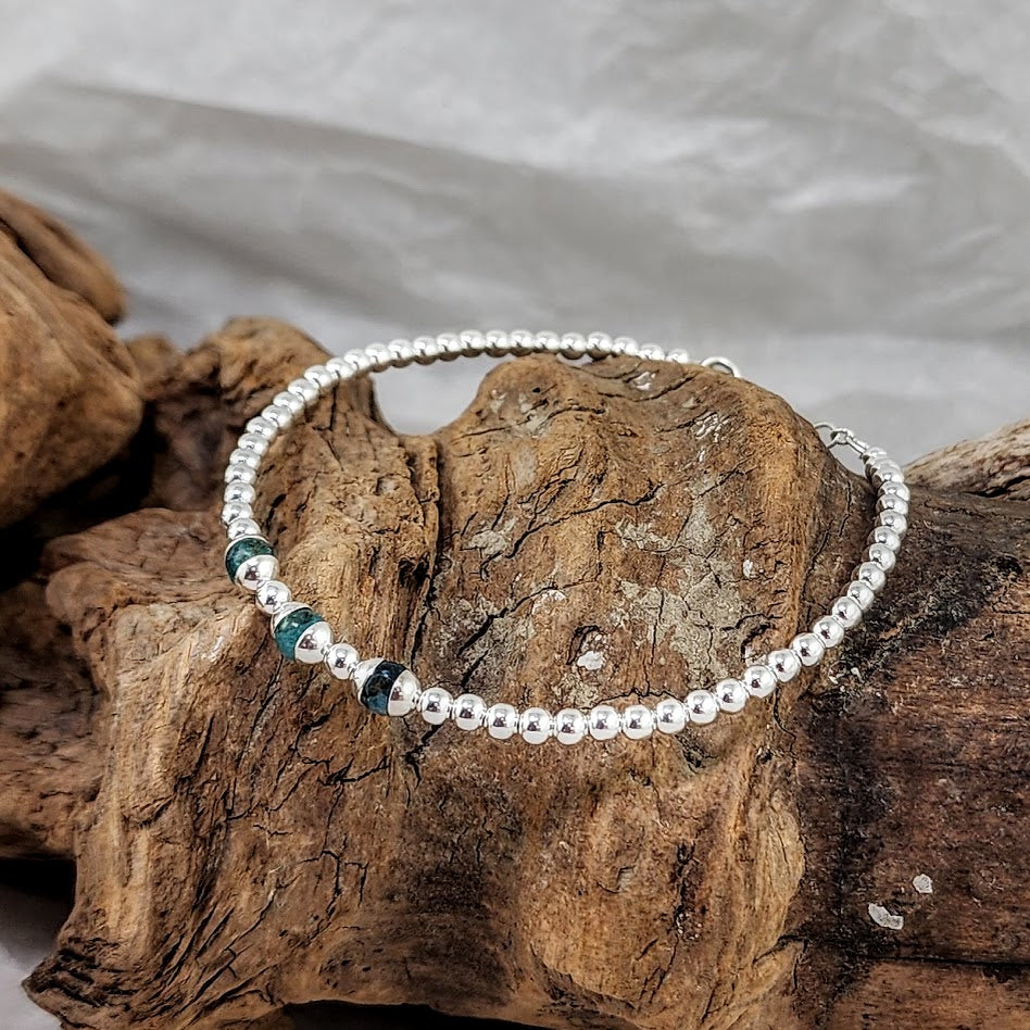 Sterling Silver Beaded Bracelet with Impression Jasper