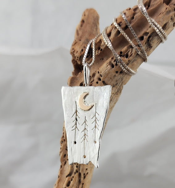 Whimsical 3-tree Pendant 14k goldfill crescent moon