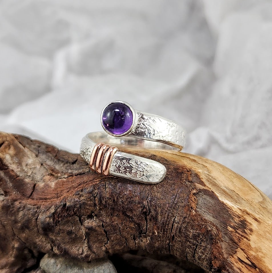 6mm Amethyst Wrap Ring - Adjustble
