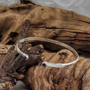 Wrapped Silver Cuff Bracelets - 4mm Stones, Adjustable