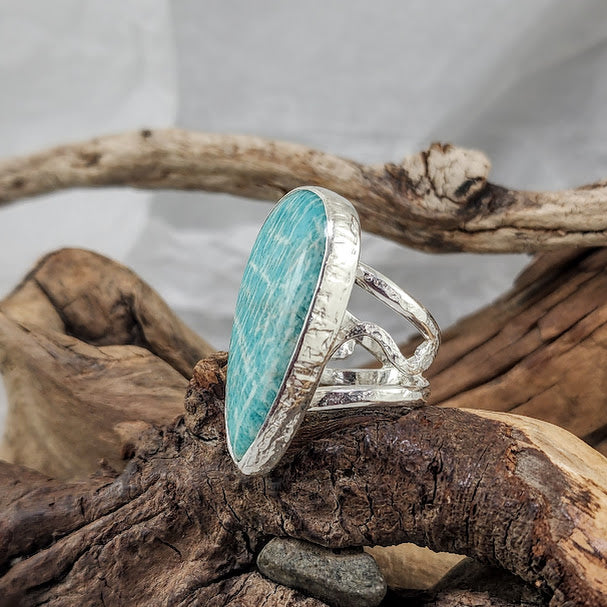 Freeform Amazonite Filigree Ring - OOAK