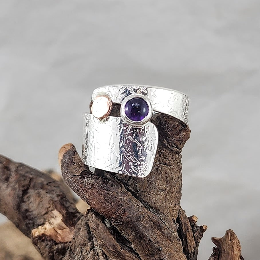 Wide Hammered Wrap Ring - 4mm Garnet