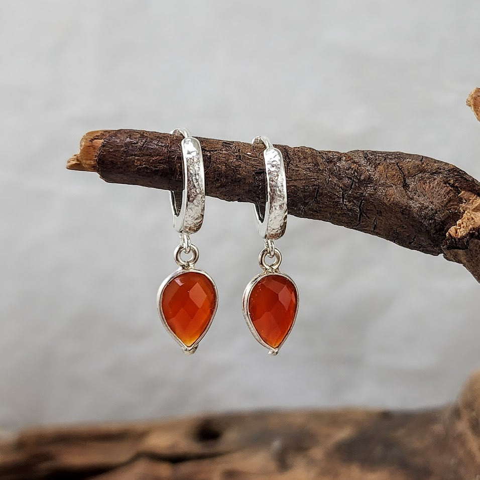 Carnelian, Labradorite, Rose Quartz, Green Chalcedony Hinged Hoops