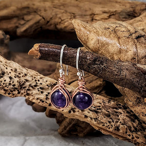 Copper Herringbone Wrap Earrings- K2 Jasper & Dyed Quartz