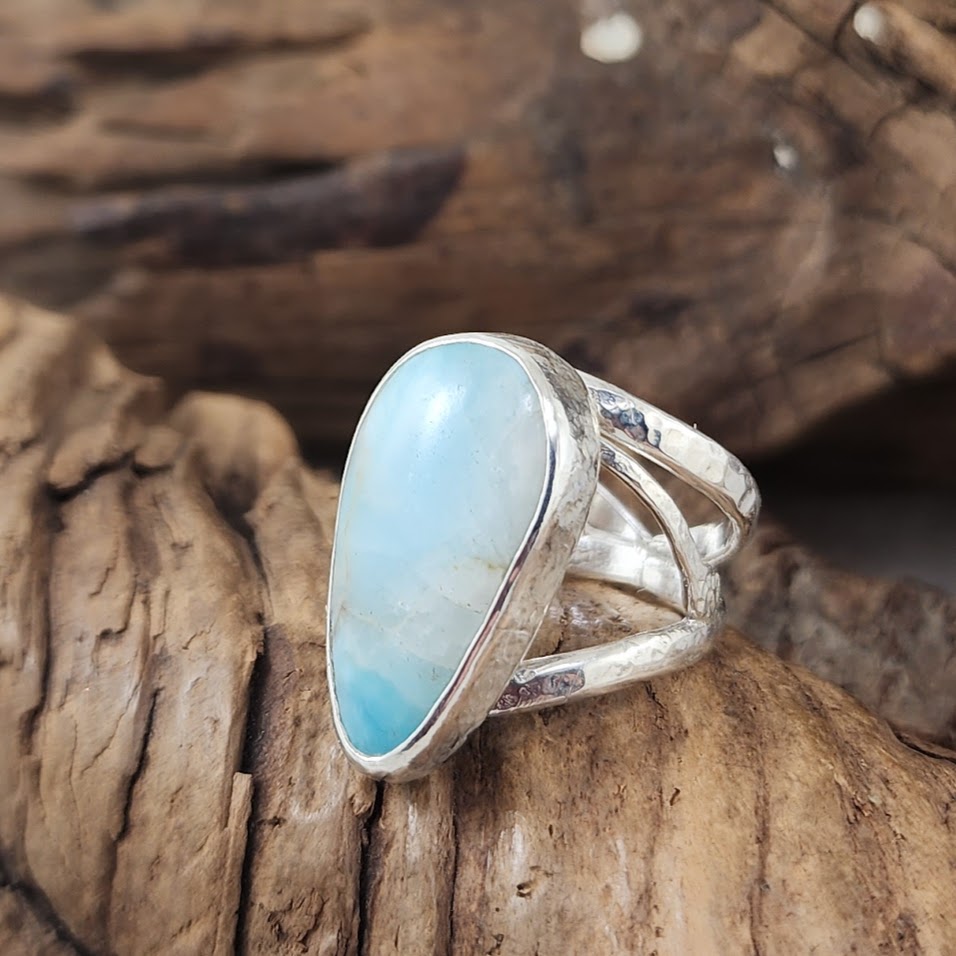 Freeform Larimar Filigree Ring - OOAK