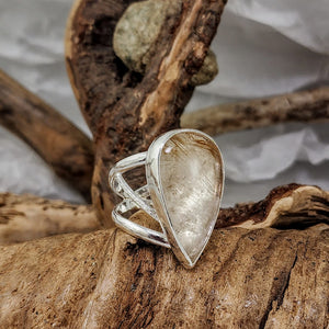 Golden Rutilated Quartz Filigree Ring - OOAK