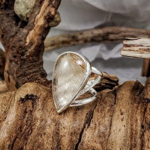 Golden Rutilated Quartz Filigree Ring - OOAK