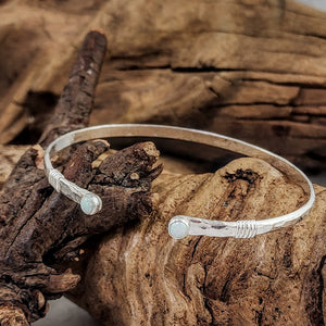 Wrapped Silver Cuff Bracelets - 4mm Stones, Adjustable