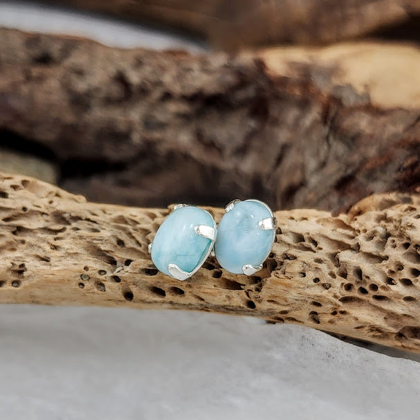 Stone Studs in Silver - Larimar, Baltic Amber, Denim Lapis and Kyocera Opal