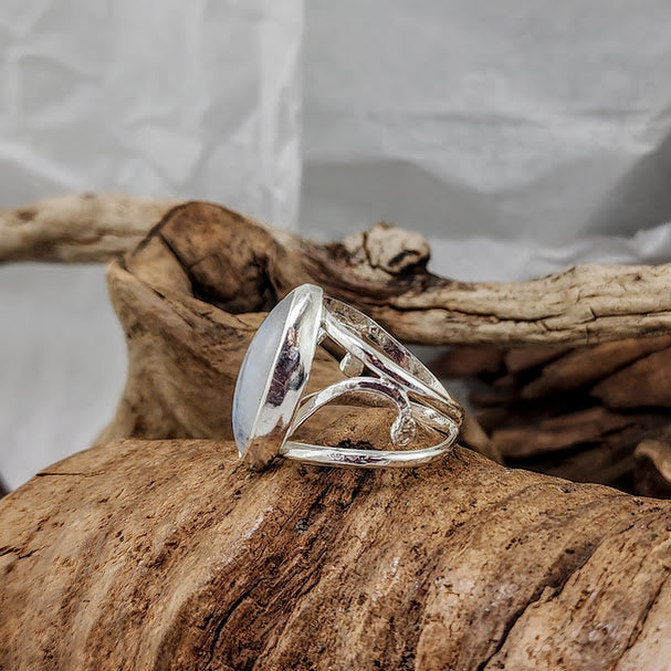 Rainbow Moonstone Filigree Ring - OOAK