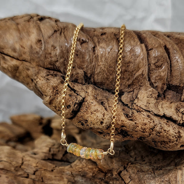 Australian Opal Bar Necklaces - Silver, 14k Goldfill