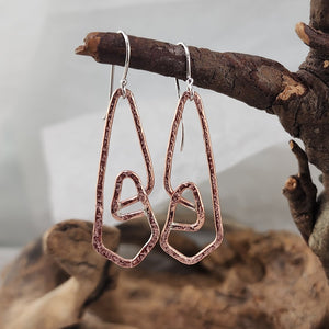 Organic Hammered Copper Earrings - Reversible