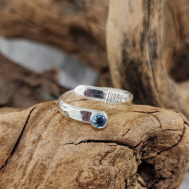 Hammered Silver Adjustable Wrap Rings - 4mm Stones