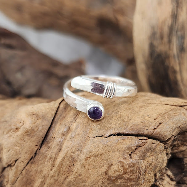 Hammered Silver Adjustable Wrap Rings - 4mm Stones