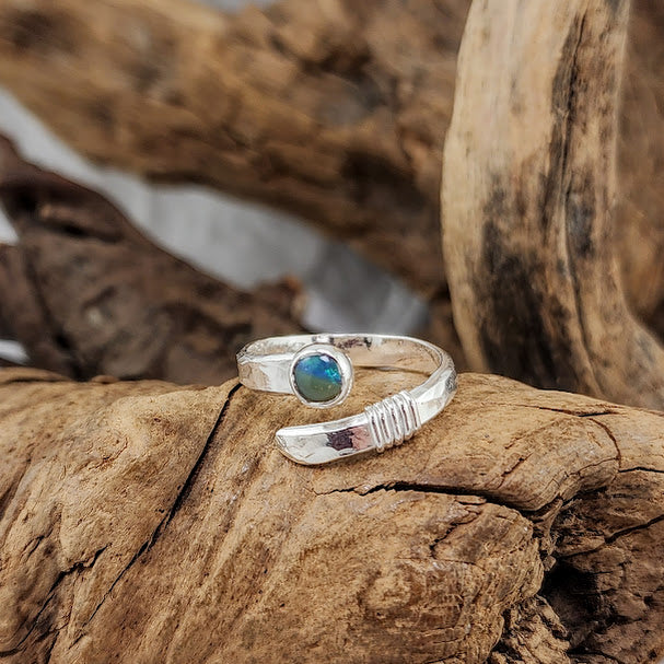 Hammered Silver Adjustable Wrap Rings - 5mm Stones