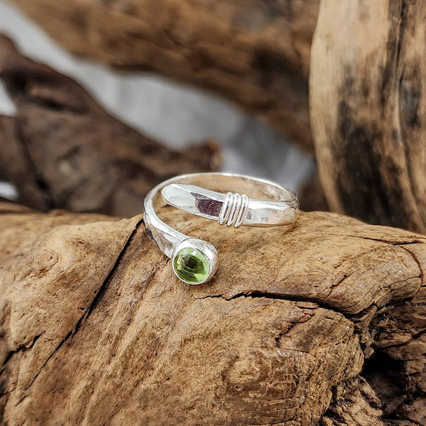 Hammered Silver Adjustable Wrap Rings - 5mm Stones