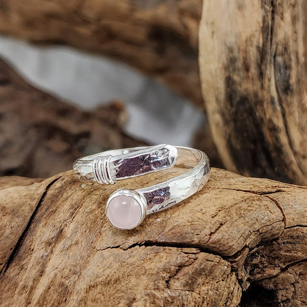 Hammered Silver Adjustable Wrap Rings - 5mm Stones