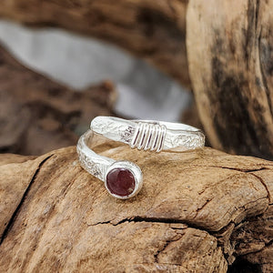 Hammered Silver Adjustable Wrap Rings - 5mm Stones