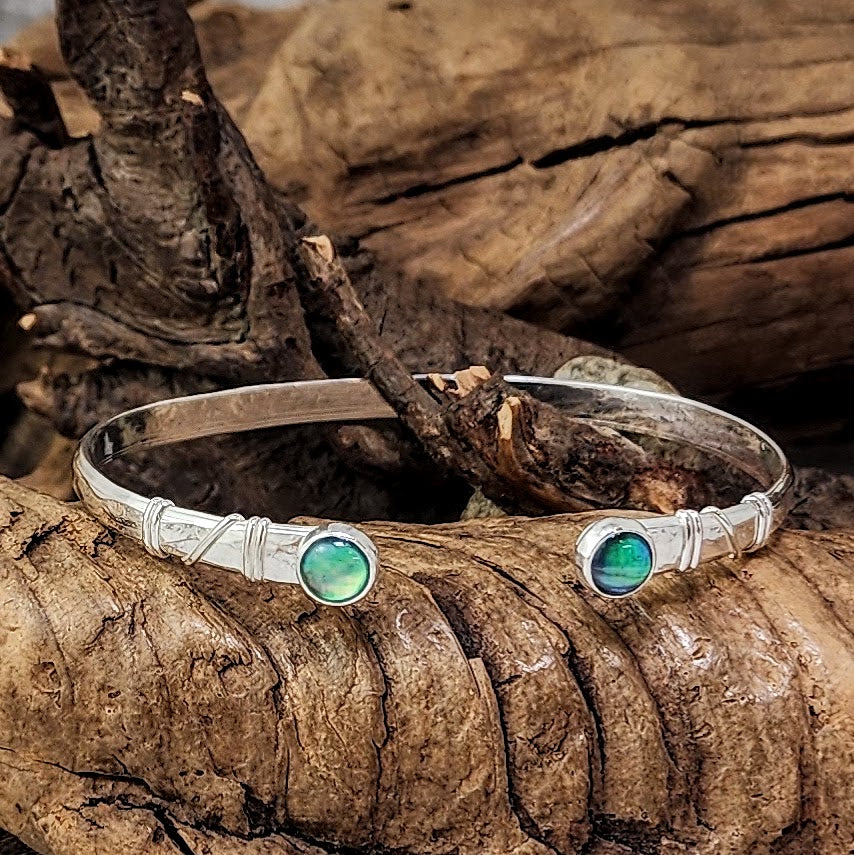 Abalone Wire Wrap Hammered Cuff - Adjustable