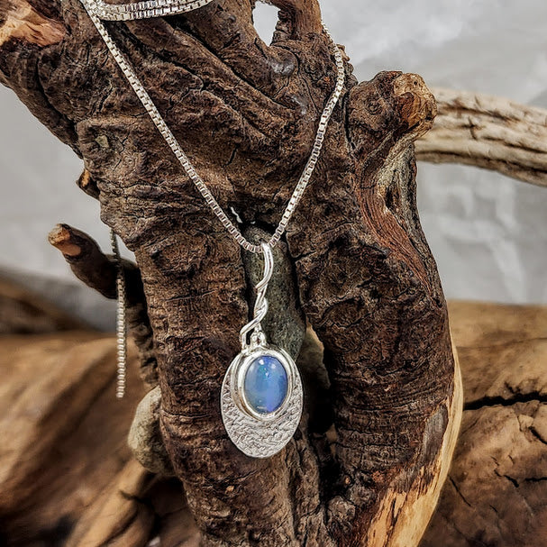 African Opal Hammered Oval Pendant