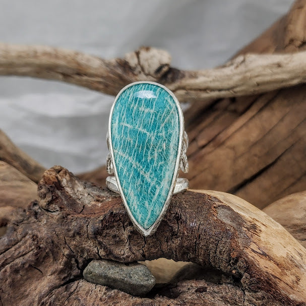 Freeform Amazonite Filigree Ring - OOAK