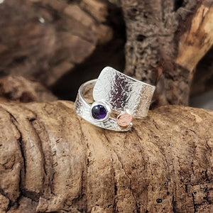 Wide Hammered Wrap Ring - 4mm Garnet