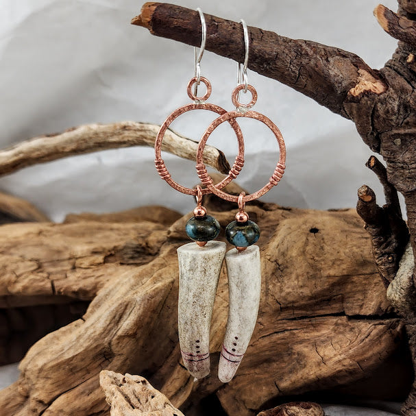 Antler, Copper, Impression Jasper - Silver Earwires