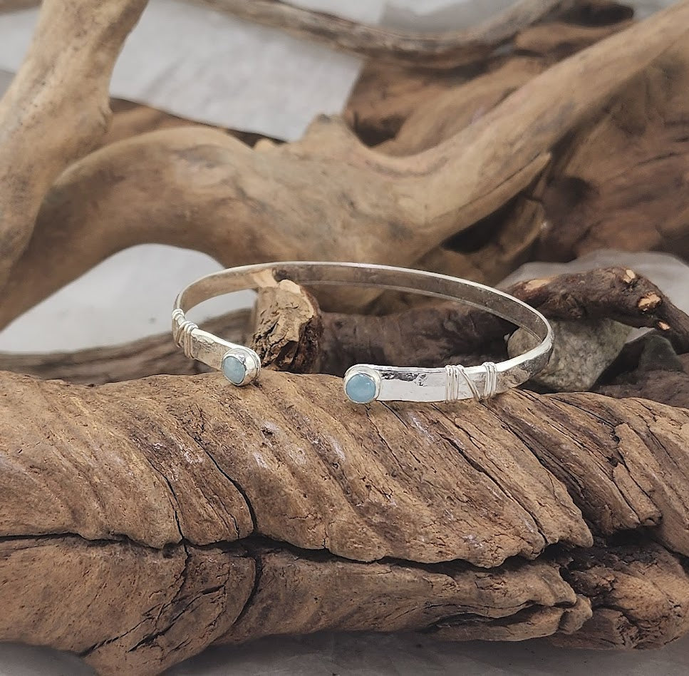 Aquamarine Wire Wrap Cuff - Adjustable