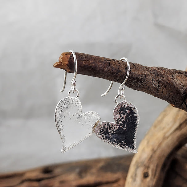 Asymmetric Hammered Heart Earrings