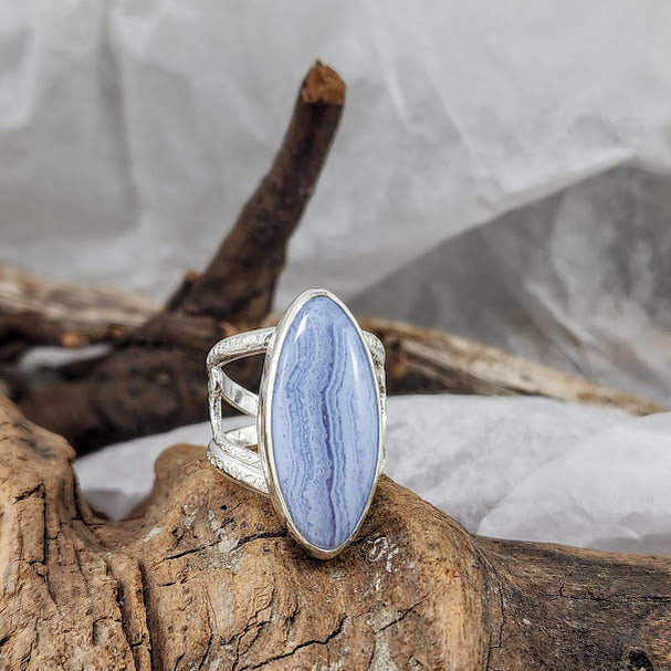 Blue Lace Agate Filigree Ring - OOAK