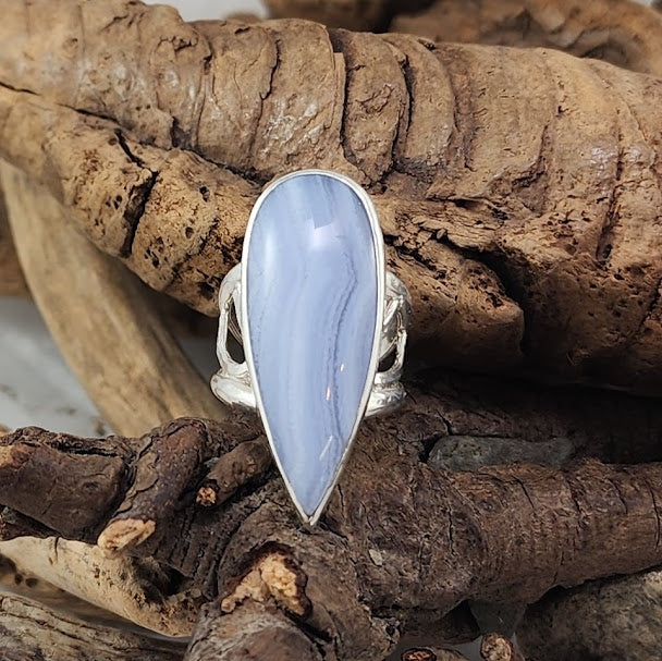 Blue Lace Agate Filigree Ring - OOAK