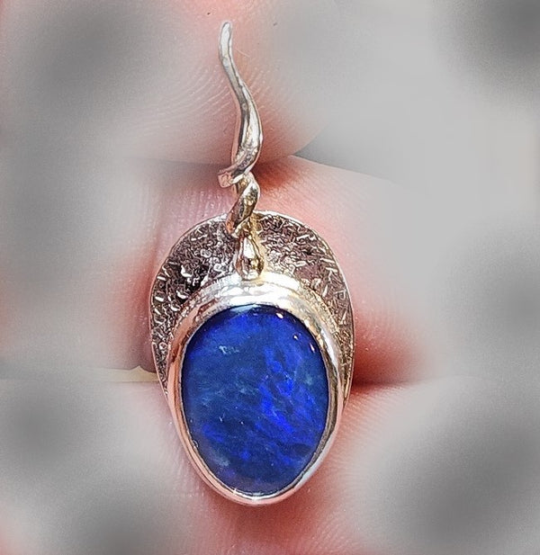 Blue Australian Opal drop pendant OOAK Little Gypsy's Fine Jewelry