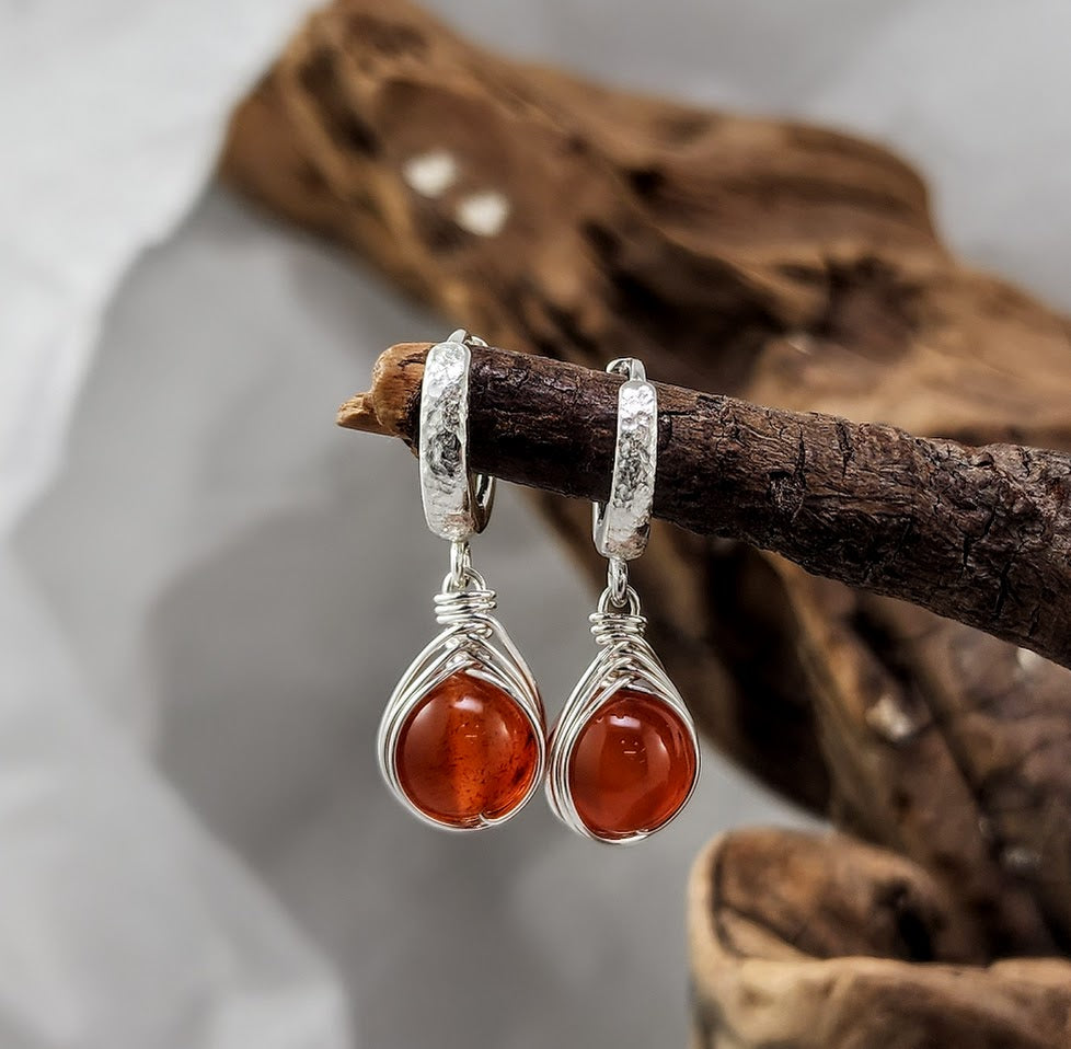 Carnelian Hinged Huggie Hoops