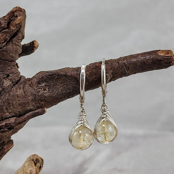 Herringbone Wrapped Citrine - Hinged Hoops
