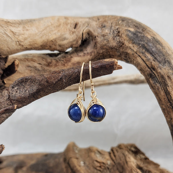 Copper Agate Herringbone Wrap Earrings - 14k goldfill