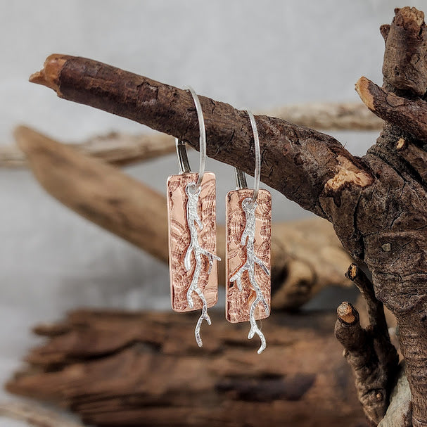 Copper Silver Branch Earrings