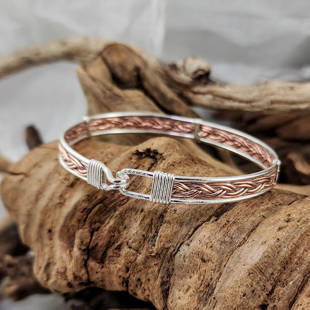 Braided and Wrapped Clasp Bracelet - Silver and Copper