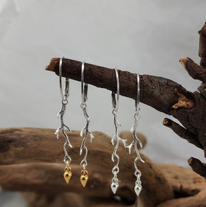 Coral Branch Earrings - oval leverback, silver and mixed silver/24k gold vermeille