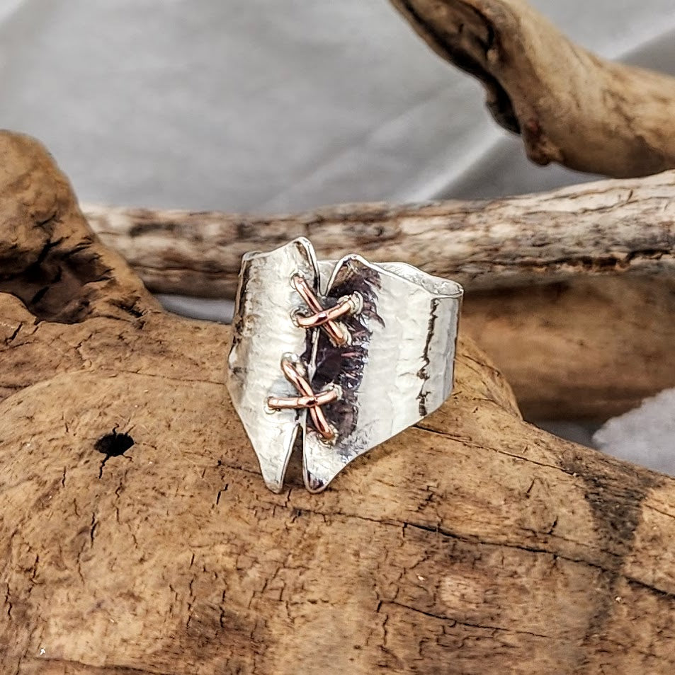 Corset Ring - Silver with Copper Laces