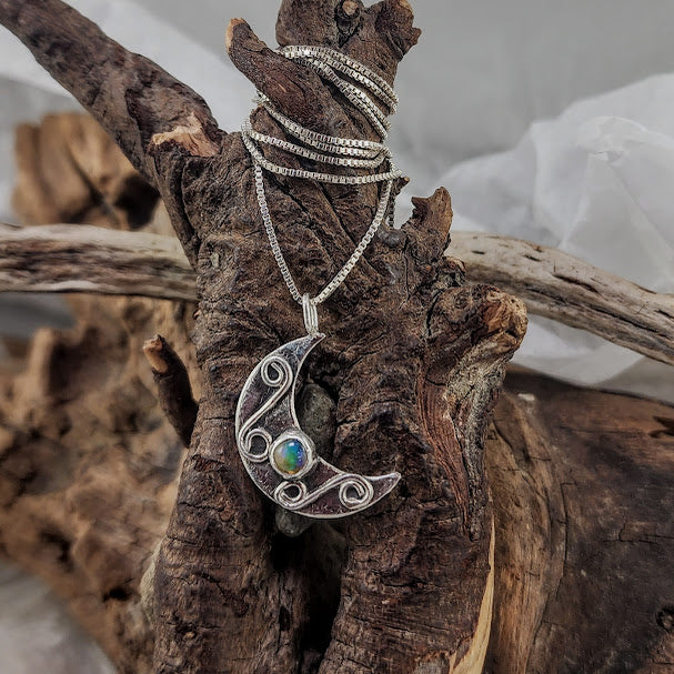 Crescent Moon Pendant - African Opal