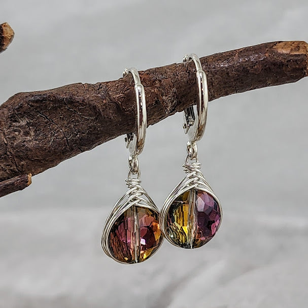 Herringbone Wrapped Crystal - Hinged Hoop