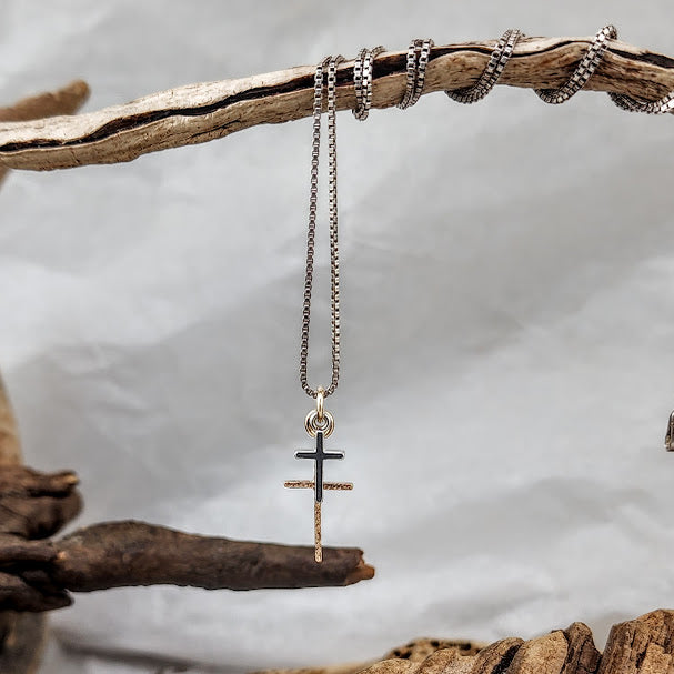 Double Cross Pendant - Silver and 14k Goldfill