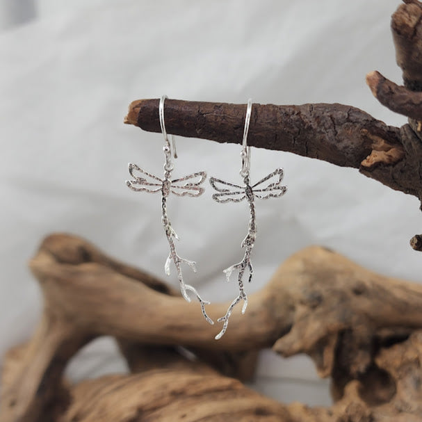 Dragonfly Branch Earrings - Silver