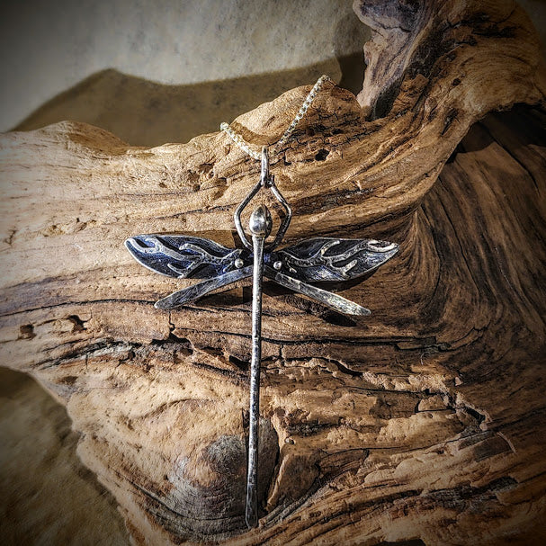 Hand-Forged Dragonfly with Branch Elements - OOAK