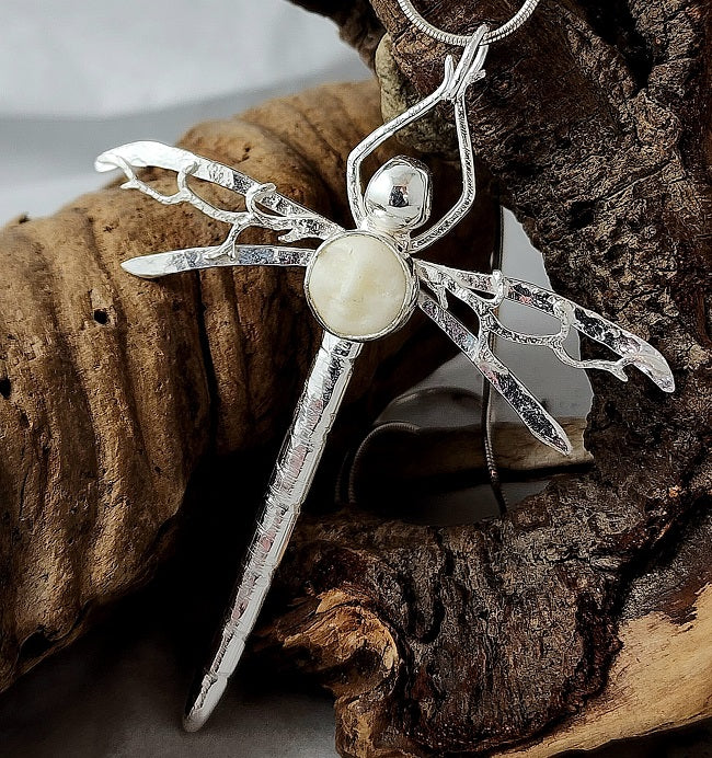 Dragonfly - Hand-forged silver with ox bone face