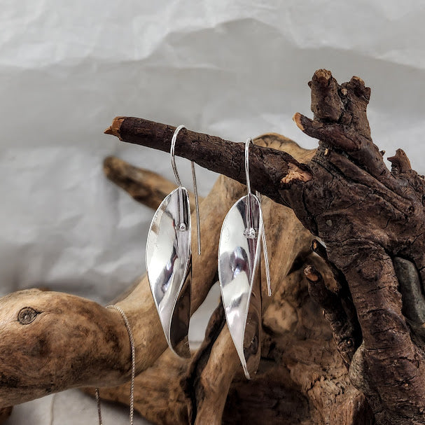 Fold Formed Petal Earrings - Silver